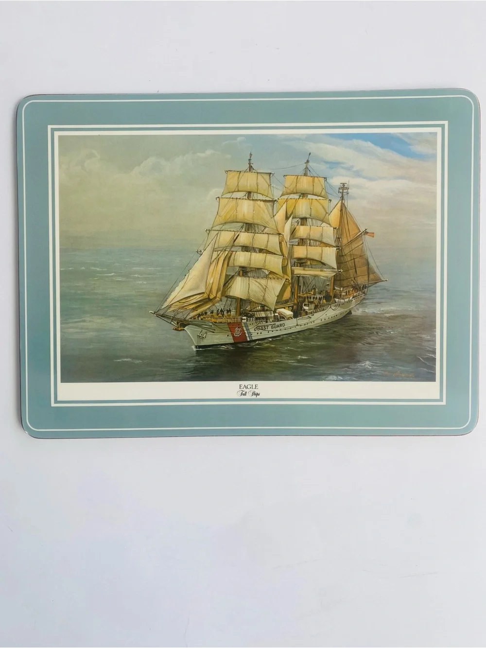 Set Of 4 Vintage Pimpernel Tall Ships Print Placemat - Teal Border 8”x10”